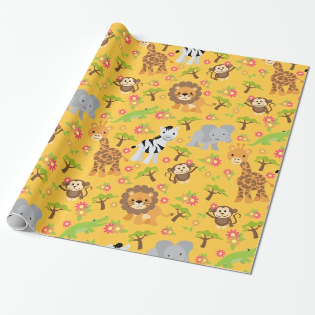 Baby Safari Yellow Wrapping Paper (Unrolled)