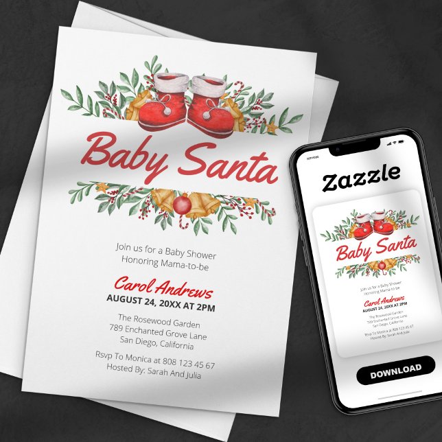 Baby Santa Greenery Christmas Baby Shower Invitation (Creator Uploaded)