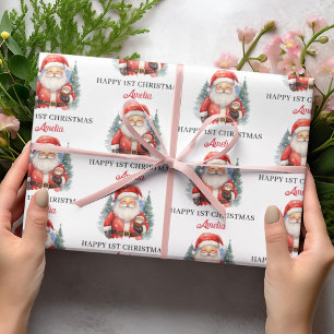 Baby Santa Happy 1st Christmas Personalised Name Wrapping Paper