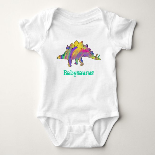 Baby saurus Colourful Rainbow Stegosaurus Dinosaur Bodysuit (Front)