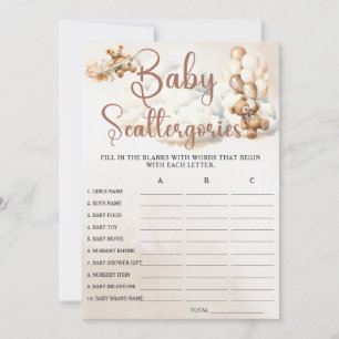 BABY SCATTERGORIES Baby Shower Game Cute Bear Invitation
