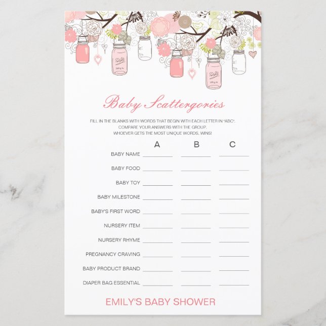 Baby Scattergories Baby Shower Game PRINTED (Front)