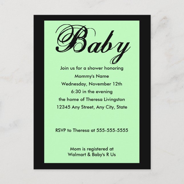 Baby Script Baby Shower Invitation Green (Front)