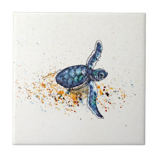 Baby sea turtle emerging from the sand tile