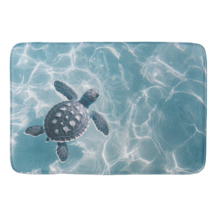 Baby Sea Turtle in Clear Water Bath Mat