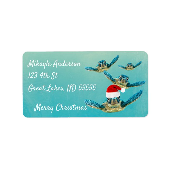 Baby Sea Turtle in Santa Hats  Label (Front)