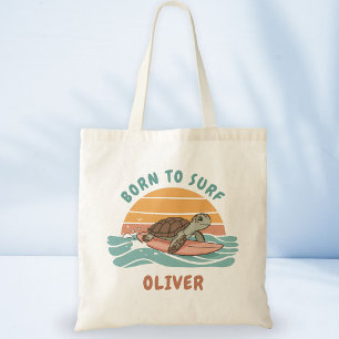 Baby Sea Turtle Retro Surf Vibes - Born to Surf Tote Bag