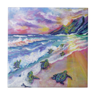 Baby Sea Turtles at the Beach Ceramic Tile