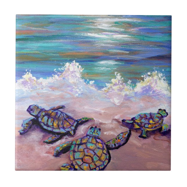 Baby Sea Turtles at the Beach Tile (Front)