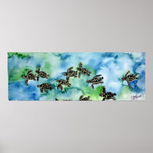 baby sea turtles reptile animal painting print (Front)