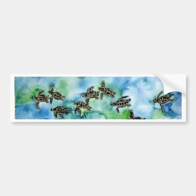 baby sea turtles reptile animal wildlife painting bumper sticker (Front)