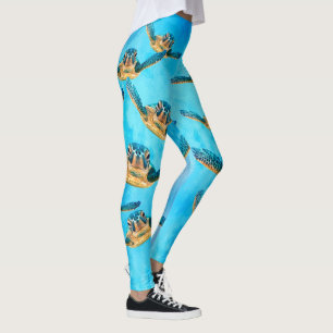 Baby Sea Turtles Swim in Blue Water Leggings