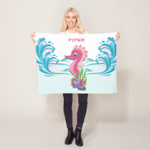 Baby Seahorse   Pink Personalized Fleece Blanket