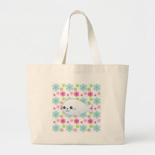 Baby Seal & Colour Snowflakes Large Tote Bag