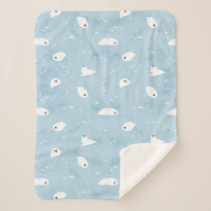 Baby Seal Pattern in Sage blue Sherpa Blanket