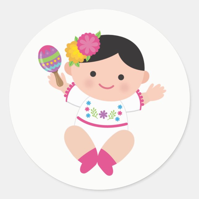 Baby Señorita, Fiesta Baby Shower Stickers (Front)