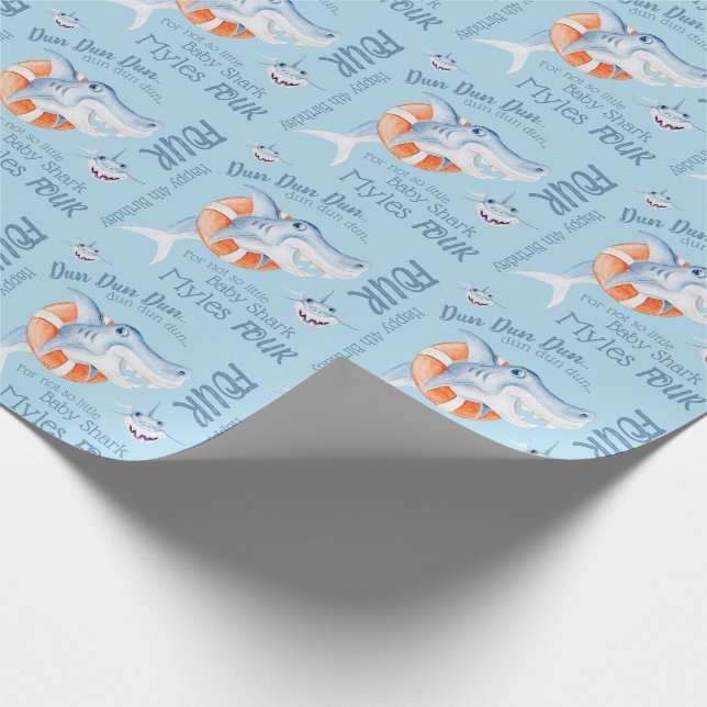 Baby shark 4th birthday custom watercolor art wrapping paper (Corner)