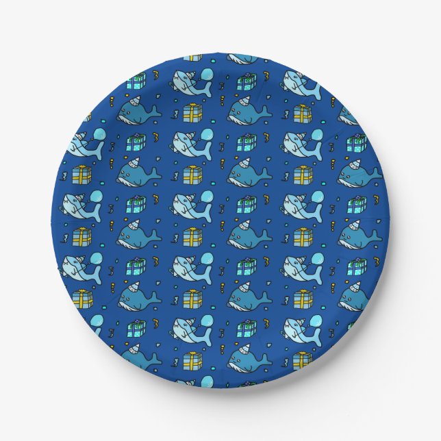Baby Shark and Whales Personalised Boy's Birthday Paper Plate (Front)