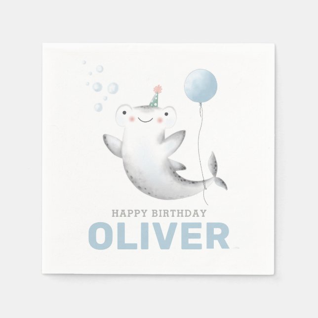 Baby Shark Balloon Kid's Birthday Napkin (Front)