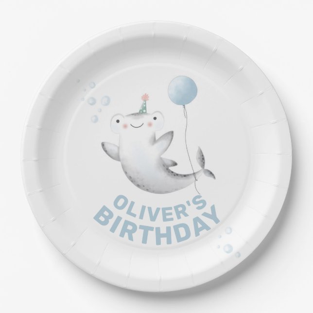 Baby Shark Balloon Kid's Birthday Paper Plate (Front)