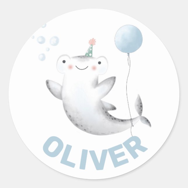 Baby Shark Balloon Kid's Birthday Siticker Classic Classic Round Sticker (Front)
