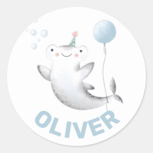 Baby Shark Balloon Kid's Birthday Siticker Classic Classic Round Sticker