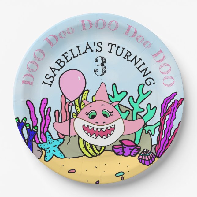 Baby Shark Girl's Birthday Party Paper Plate (Front)
