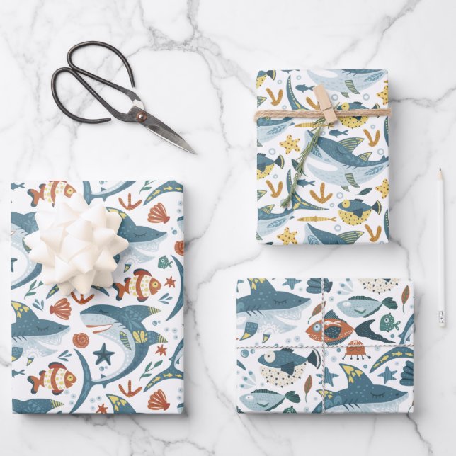 Baby Shark Kids Birthday Party Gift Wrapping Paper Sheet (Front)