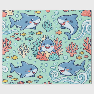 Baby Shark Pastel Ocean Wrap – Cute Pattern Wrapping Paper