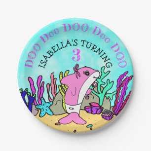 Baby Shark Teal Coral Birthday Party Paper Plate