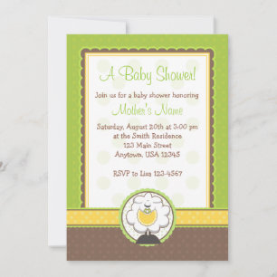 Baby Sheep Green Yellow Brown Baby Shower Invites
