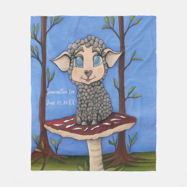 Baby Sheep on Toadstool Fleece Blanket (Front)