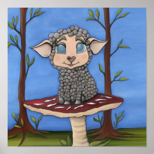 Baby Sheep on Toadstool Poster (Front)