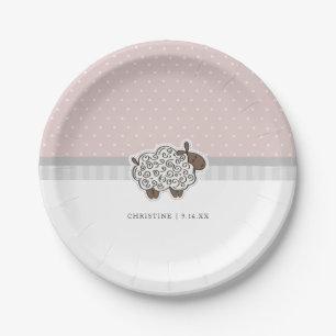 Baby Sheep Pink Polka Dot Baby Shower Paper Plate