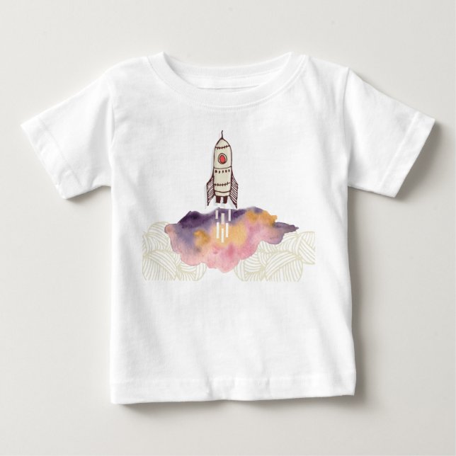 Baby Shirt Rocket Ship Lift Off Colourful Cloud (Front)