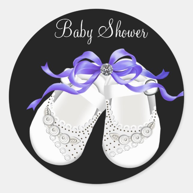 Baby Shoes Black Purple Baby Girl Shower Stickers (Front)
