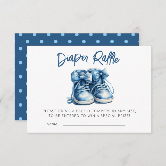 Baby Shoes | Blue Boy Baby Shower Diaper Raffle Enclosure Card (Front/Back)