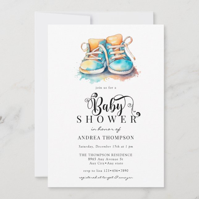 Baby Shoes | Blue Boy Baby Shower Invitation (Front)