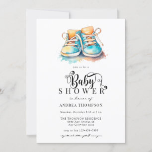 Baby Shoes Blue Boy Baby Shower Invitation