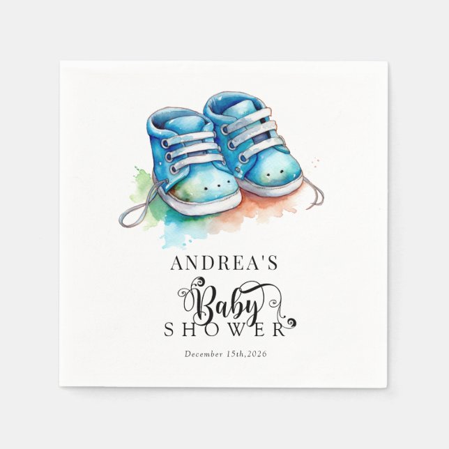 Baby Shoes | Blue Boy Baby Shower  Napkin (Front)