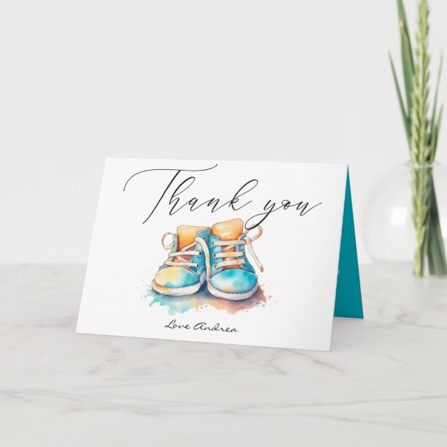 Baby Shoes | Blue Boy Baby Shower Thank You Card (Front)