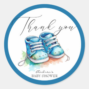 Baby Shoes Blue Boy Baby Shower Thank You Favour Classic Round Sticker