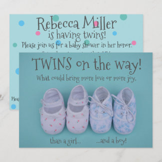 Baby shoes boy and girl twins baby shower invite