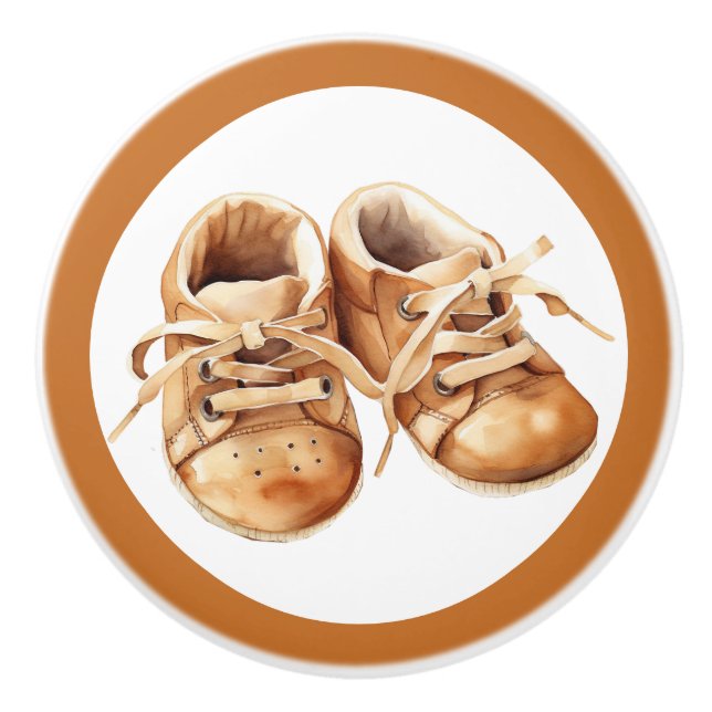 Baby Shoes Ceramic Knob – Unisex Nursery Decor (Front)