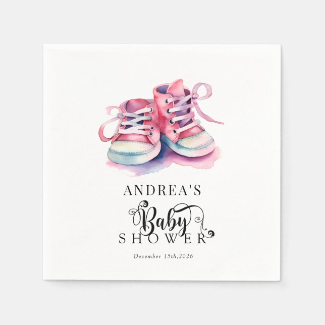 Baby Shoes | Girl Pink Baby Shower  Napkin (Front)