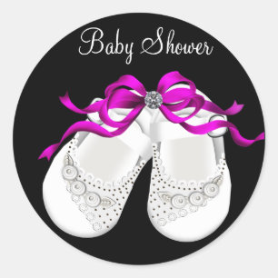 Baby Shoes Hot Pink Black Girl Baby Shower Sticker