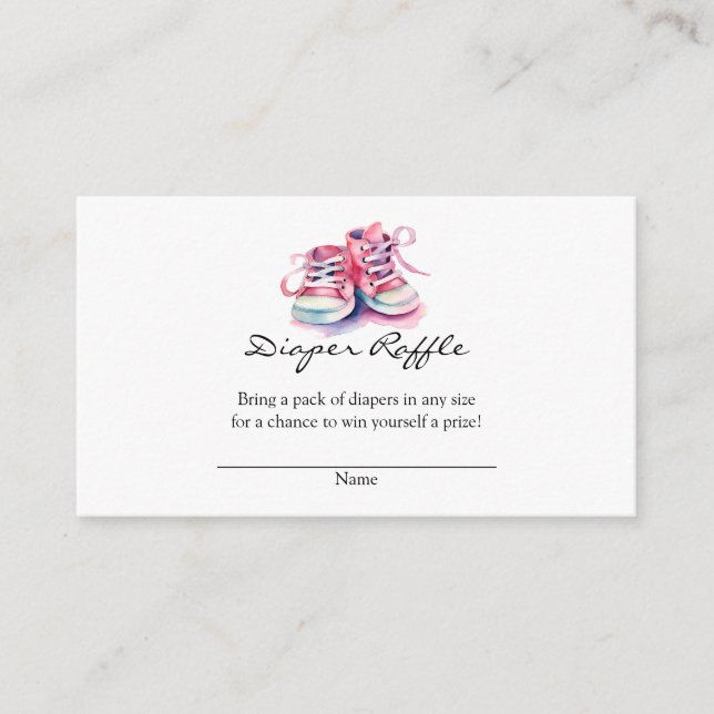 Baby Shoes | Pink Girl Baby Shower Diaper Raffle Enclosure Card (Front)