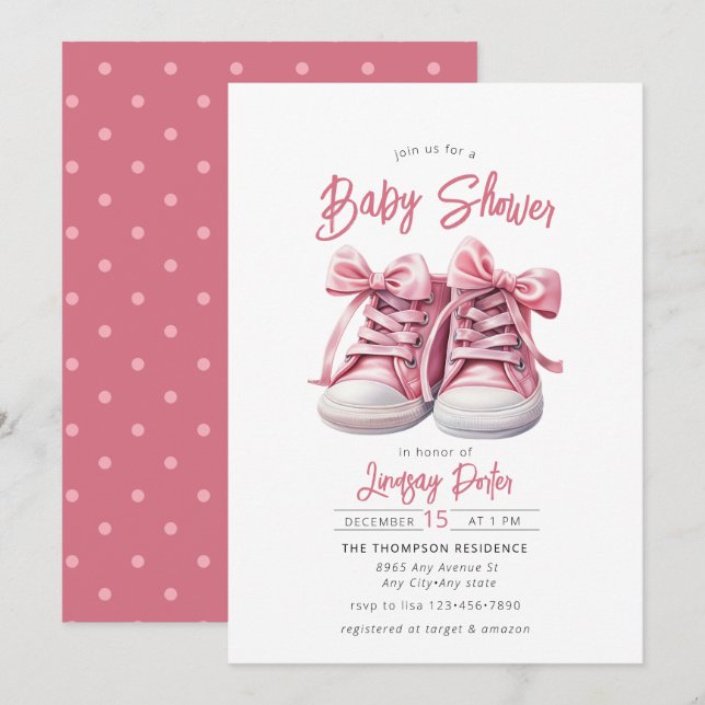 Baby Shoes | Pink Girl Baby Shower Invitation (Front/Back)