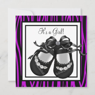 Baby Shoes Purple Zebra Baby Girl Shower Invitation
