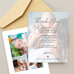 Baby shower 4 photos simple script modern thank you card